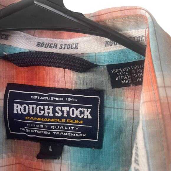 Rough Stock Panhandle Men Large Orange Blue Pearl Snap Western Shirt - Picture 5 of 9